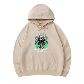 300 GSM Men s Cotton Hoodies Skull Devour Fire Print Premium Cotton Sweatshirt XS армия зеленый