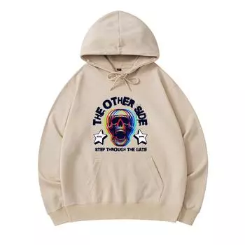 300 GSM Men s Cotton Hoodies Skull glitch the other side Print Premium Cotton Sweatshirt XS армия зеленый