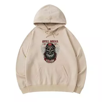 300 GSM Men s Cotton Hoodies Skull Squad Biker Print Premium Cotton Sweatshirt XS армия зеленый