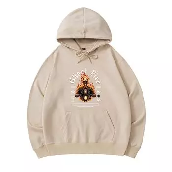 300 GSM Men s Cotton Hoodies Skull Ride Print Premium Cotton Sweatshirt XS армия зеленый