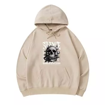 300 GSM Men s Cotton Hoodies Skull Silence Print Premium Cotton Sweatshirt XS армия зеленый