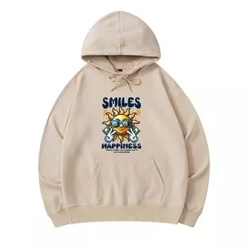 300 GSM Men s Cotton Hoodies Smiles Happiness Print Premium Cotton Sweatshirt XS армия зеленый