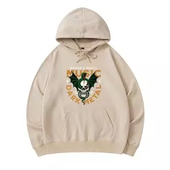 300 GSM Men s Cotton Hoodies Snake & Skull Music Dark Metal Print Premium Cotton Sweatshirt XS армия зеленый