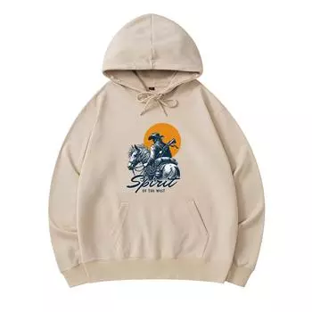 300 GSM Men s Cotton Hoodies Spirit of the West Print Premium Cotton Sweatshirt XS армия зеленый