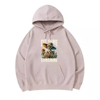 300 GSM Men s Cotton Hoodies Spooky Sunflower Skeleton Print Premium Cotton Sweatshirt XS армия зеленый