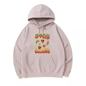 300 GSM Men s Cotton Hoodies Stay Groovy Retro Vintage Colorful Print Premium Cotton Sweatshirt XS армия зеленый