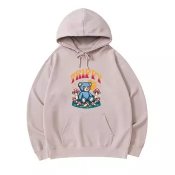 300 GSM Men s Cotton Hoodies Teddy Bear Trippy Mushrooms Print Premium Cotton Sweatshirt XS армия зеленый
