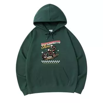 300 GSM Men s Cotton Hoodies Trail Motorcycle Print Premium Cotton Sweatshirt XS армия зеленый
