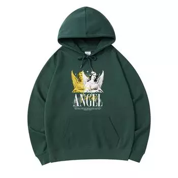 300 GSM Men s Cotton Hoodies Twin Angel Print Premium Cotton Sweatshirt XS армия зеленый