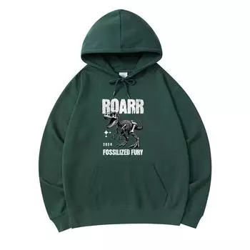 300 GSM Men s Cotton Hoodies Tyrannosaurus rex Skeleton Print Premium Cotton Sweatshirt XS армия зеленый