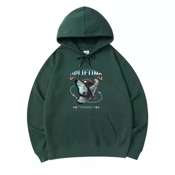 300 GSM Men s Cotton Hoodies Uplifting Chrome Butterfly Print Premium Cotton Sweatshirt XS армия зеленый