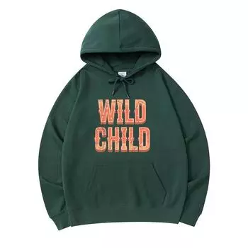 300 GSM Men s Cotton Hoodies Wild Child Old West Typography Print Premium Cotton Sweatshirt XS армия зеленый