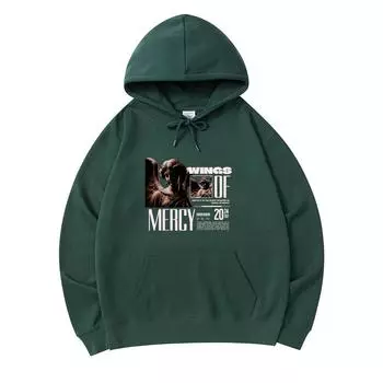 300 GSM Men s Cotton Hoodies Wings Of Mercy Print Premium Cotton Sweatshirt XS армия зеленый