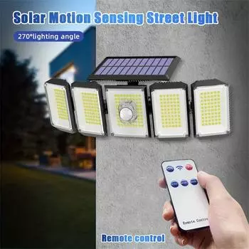 300 LEDS Solar Powered Lights Outdoor Motion Sensor With Remote 3 Modes 5 Heads Adjustable Solar Wall Lamp for Yard Garden Decor