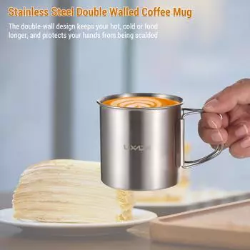 300 мл чашка для питья с двойными стенками из нержавеющей стали, походная кружка со складной ручкой для кемпинга на открытом воздухе серебряный