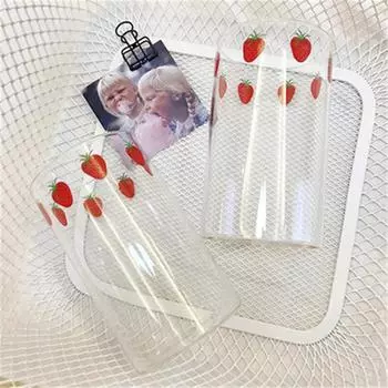 300 мл Клубничная милая скандинавская стеклянная кружка с соломенным молоком термостойкая стеклянная кружка 300ml