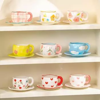 300 мл креативная керамическая кружка с рисунком в виде нестандартного цветка, сделанная вручную, чашка для кофе, молока для завтрака, послеобеденного чая, кружки в корейском стиле 301-400ml