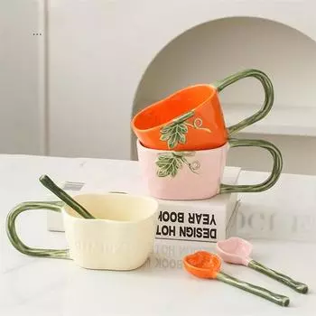 300 мл креативная милая керамическая кружка с большой ручкой и ложкой в стиле тыквы чашка для кофе чашка для послеобеденного чая пара подарочные чашки для воды 300ml