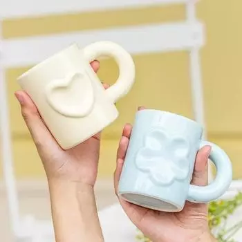 300 мл креативные керамические кружки с тиснением в виде цветка и сердца легкие роскошные кофейные кружки бытовые изысканные подарочные чашки для послеобеденного чая 301-400ml