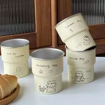 300 мл кружка с принтом кофейной чашки из нержавеющей стали, овсяное молоко, латте, чашка для завтрака, походная кружка, кружка с милым рисунком кота, кружка для офиса и дома, подарок 300ml
