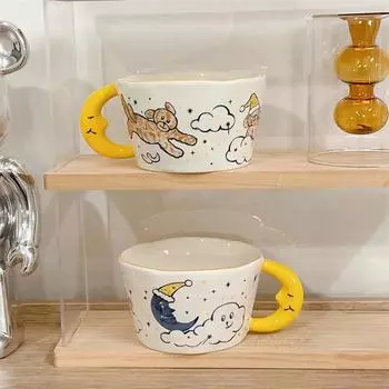 300 мл милая мультяшная божья коровка собака узор кофейная чашка креативная ручка луна керамическая кружка завтрак молочные чашки для детей подарок на день рождения 300ml