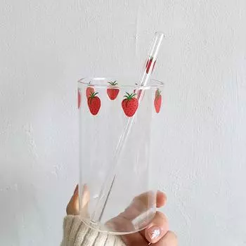 300 мл милая стеклянная чашка с клубникой и соломинкой, креативная прозрачная чашка для воды, студенческое молоко, термостойкое стекло Nana other