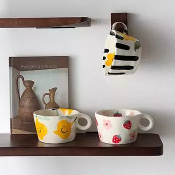 300 мл милые керамические кружки ручной работы креативные цветочные клубнично-лимонные подарочные чашки для офиса и дома завтрак овсяное молоко эспрессо кофе 300ml