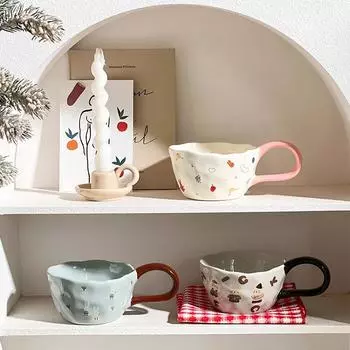 300 мл милые мультяшные кружки ручной работы нестандартной формы из керамики креативные кофейные кружки для послеобеденного чая кружки для молока и сока бытовые чашки для воды 300ml чёрный