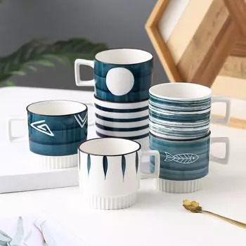 300 мл японская керамическая кружка для кофе и пива с ручкой, чашки для завтрака и овсянки, домашняя фарфоровая посуда, офисная чашка для чая и воды в подарок 300ml