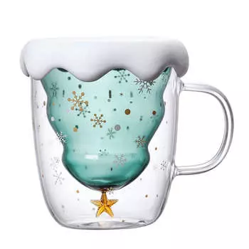 300 мл рождественская чашка с пожеланиями Ins мультфильм двойная чашка милый подарок с крышкой стакан для воды бытовой двойной стакан No cover.
