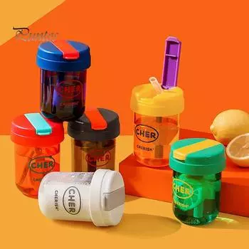 300 мл стакан с трубочкой, пищевой, пыленепроницаемый, с рисунком, для студентов, для ежедневного использования, стакан для сока, принадлежности для напитков серый