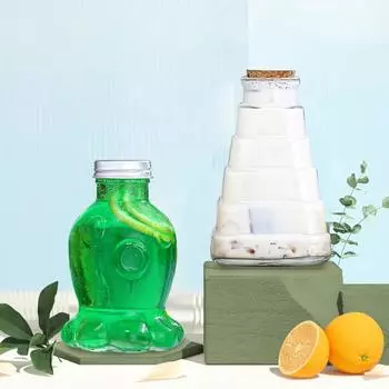 300 мл стеклянные прозрачные банки для сока с алюминиевой крышкой для бутылки, стеклянная бутылка в виде снеговика, осьминога, пирамиды A