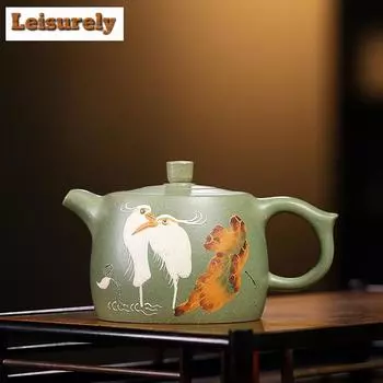 300 мл традиционный исинский фиолетовый глиняный чайник ручной работы, горшок из сырой руды, зеленый глиняный чайник, чайный сервиз «Цзыша», посуда, ремесло