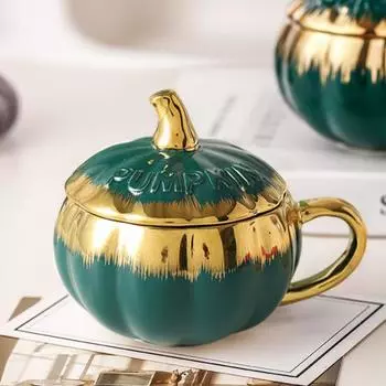 300 мл Тыквенная кружка с крышкой Осенняя кофейная кружка Кружки на День благодарения Тыквенная керамическая кофейная кружка Милые чашки для чая и кофе на день рождения Жены Мамы Девочки Друзья 300ML оранжевый