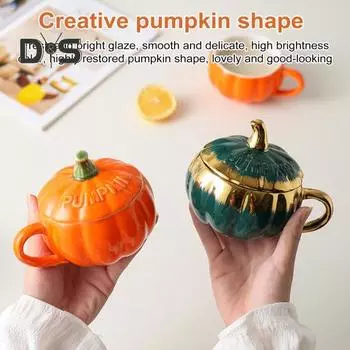 300 мл Тыквенная кружка с крышкой Осенняя кофейная кружка Кружки на День благодарения Тыквенная керамическая кофейная кружка Милые чашки для чая и кофе на день рождения Жены Мамы Девочки Друзья 300ML зелёный