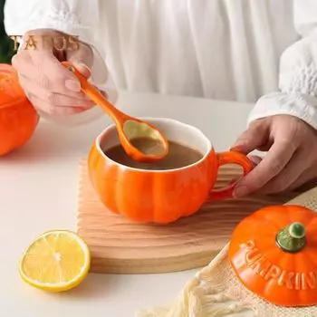 300 мл Тыквенная кружка с крышкой Осенняя кофейная кружка Кружки на День благодарения Тыквенная керамическая кофейная кружка Милые чашки для чая и кофе на день рождения Жены Мамы Девочки Друзья 300ML зелёный
