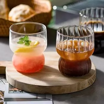 300 млКружка для кофе, термостойкие стеклянные чашки, ребристая прозрачная кружка для чая, стакан для воды, молока, пива, чая, сока 300ml