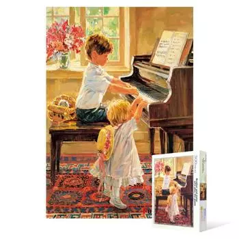 300 piece jigsaw puzzle - siblings playing the piano, popular Korean puzzle