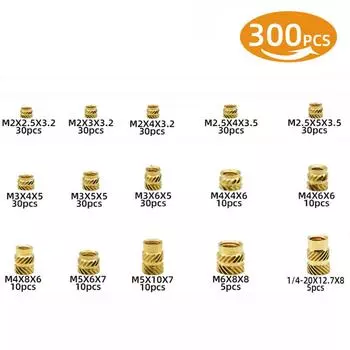 300 шт. гаек с внутренней резьбой и накаткой M2-M6, латунная резьбовая вставка, круглые литьевые гайки с накаткой, наборы