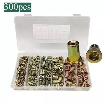300 шт. M3 M4 M5 M6 M8 заклепочные гайки с плоской головкой, 5 размеров, гайки с резьбовой вставкой, ассортимент мебели