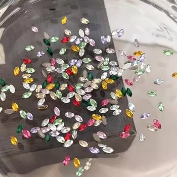 300 шт. Мини Стразы с плоской задней стороной Лошадиный глаз 1,5*3 мм для нейл-арта, смешанные цвета, стеклянные кристаллы для DIY маникюрной декорации, бриллианты