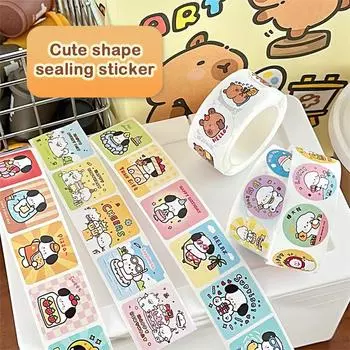 300 шт./рулон мультяшные наклейки с животными Capibara Kapibala Puppy Hand Account Decals Gift Bag Герметизирующая наклейка Этикетка для выпечки торта as the picture