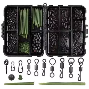 300 шт. снасти для ловли карпа, комплект поворотных застежек, быстросменные вертлюги, скоростные звенья, рукава с защитой от запутывания, стопоры для крючков, бусины, винты, снасти, оборудование для ловли карпа 300Pcs/Set