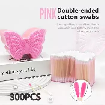 300 шт. ватных палочек в форме бабочек, бамбуковые палочки большой емкости, двухголовые спиральные одноразовые инструменты для чистки и ухода за детьми
