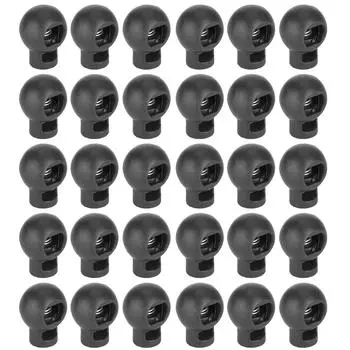 300 шт. замков для шнура с одним отверстием в форме шара, пружинный зажим для пластиковой веревки, аксессуары для багажа, черный чёрный