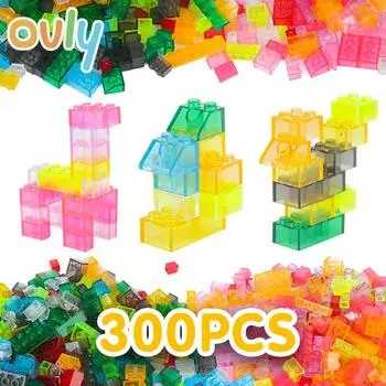 300 штук прозрачных строительных блоков для мальчиков и девочек, город DIY, креативные кирпичи, совместимые с MOC, объемная базовая пластина, обучающие детские игрушечные блоки Girls 300Pcs