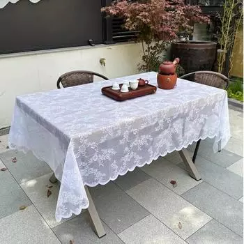 300 см белая вязаная кружевная длинная скатерть с вышивкой для банкетного стола, вечерние, кружевная крышка для стола, круглая/прямоугольная, чехол для свадебного украшения 150x150cm белый
