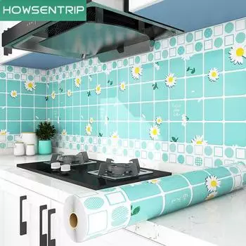 300 см x 60 см Дейзи Кухня Маслостойкая наклейка Водонепроницаемые самоклеящиеся жаростойкие обои Вытяжка шкафа Огнестойкая наклейка на стену 300cmx60cm розовый