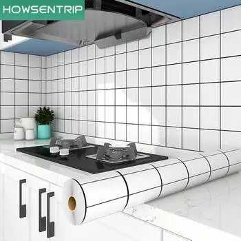 300 см x 60 см Корейский белый клетчатый маслостойкий стикер Водонепроницаемые самоклеящиеся жаростойкие обои Вытяжка шкафа Огнестойкая наклейка на стену 300cmx60cm