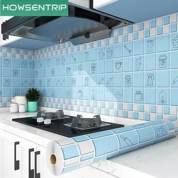 300 см x 60 см синяя мозаика, кухонная маслостойкая наклейка, водонепроницаемые самоклеящиеся, устойчивые к высоким температурам обои, вытяжка для шкафа, огнестойкая наклейка на стену 300cmx60cm